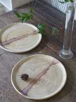 Assiette à beurre ronde en céramique, motif branche d'olivier peint à la main, style méditerranéen, bord vert, vaisselle et assiettes