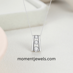Collier pendentif à 3 pierres en argent 925 plaqué rhodium, chaîne à maillons, bijoux géométriques en zircon pour mariage, fiançailles, cadeau - Product Image 4