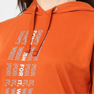 Sudadera con capucha corta naranja para mujer, de manga larga, forro polar, casual, color liso, hombros caídos, teñido liso, tipo jersey - Product Image 6
