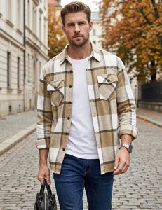 Men Plaid <b>Flannel</b> Shirt Lightweight Button Up Shirt <b>Jacket</b> with Pockets Bulk Supplier - Product Image 4