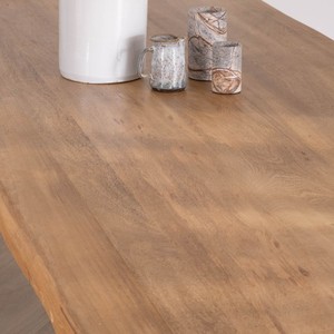 Vandana Ivory Matter 200cm <b>dining</b> <b>table</b> with mango wood <b>top</b> and natural edges Presolino metal cross legs - Product Image 4
