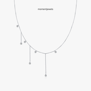 <b>Silver</b> Tone Geometric Lariat <b>Choker</b> Necklace Moissanite Link Chain Pendant for Women Party Gift - Product Image 1