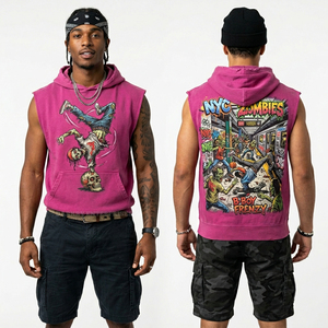 Sweat à capuche personnalisé violet foncé pour homme, streetwear, effet délavé, motif squelette Voodoo Sorcier, en molleton de coton épais - Product Image 6