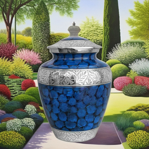 โกศบรรจุอัฐิสีน้ำเงินเงิน แบบอเมริกัน/ยุโรป สำหรับงานศพ ขนาด 10 นิ้ว ทำด้วยมือ เป็นมิตรกับสิ่งแวดล้อม ทนทาน ความจุ 220 คิวบิกอินช์ - Product Image 1