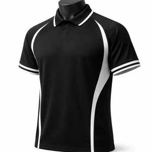 Polo à manches courtes noir pour homme avec bordure contrastante blanche Coupe classique T-shirt décontracté en tricot - Product Image 5