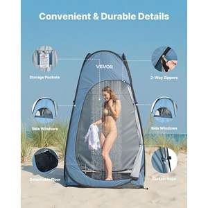 Tente de douche portable Pop en polyester 190T avec revêtement argenté, installation rapide, vestiaire, piquets de sol, cordes, sac de transport pour le camping et la plage - Product Image 5