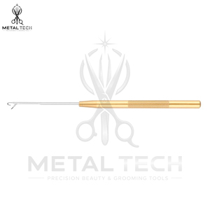Aiguille à crochet micro-anneau pour extensions capillaires avec manche en métal doré, outil professionnel pour salon de coiffure - Product Image 4