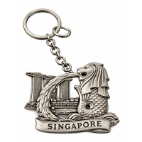 Porte-clés rotatif en alliage de zinc personnalisé avec impression sérigraphiée, motif Merlion de Singapour, cadeau souvenir touristique promotionnel pas cher