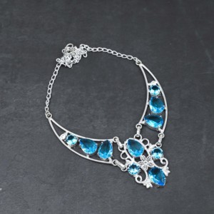 Collar de Plata de Ley 925 Ligero con Piedra Preciosa Natural Larimar, Topacio Azul, Proveedor de Joyería, Superventas - Product Image 4