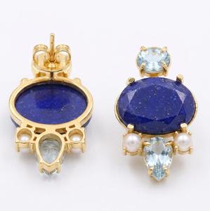 Pendientes llamativos de perlas de topacio azul lapislázuli chapados en oro, base de latón, estilo bohemio, joyería llamativa para mujer - Product Image 3