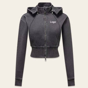 Women's <b>Cropped</b> Hoodie <b>Zip</b>-<b>Up</b> Long Sleeve Solid Color Knitted Spandex Cotton Breathable Quick Dry Casual Autumn Wear - Product Image 1