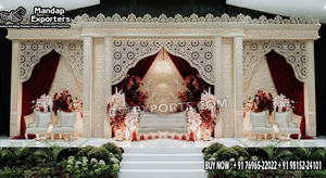 แผงไม้แกะสลักสีขาวคลาสสิกสำหรับเวทีงานแต่งงาน ฉากหลังงานแต่งงานธีมพระพิฆเนศสุดหรู ขายส่งแผงมันดาปงานแต่งงานฮินดู สหรัฐอเมริกา - Product Image 5