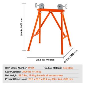 45# Steel Seamless Pipe Stand with <b>Roller</b> Head Load Capacity 2500 LBS for 2-36 Inches Pipes - Product Image 4