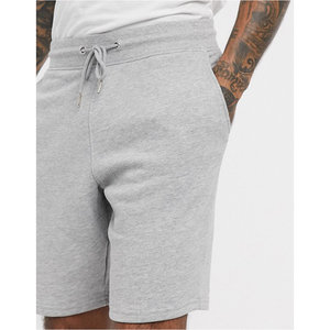 Shorts Bermuda décontractés gris unis pour hommes, taille élastiquée avec cordon de serrage, en coton tricoté respirant, taille mi-haute - Product Image 1