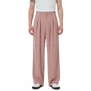 Pantalon de costume plissé pour homme en toile, taille haute, élastique, coupe large, poids moyen, été, personnalisable, OEM de haute qualité - Product Image 1