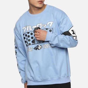 Sweat-shirt à col rond pour homme, imprimé anime bleu clair, coupe ample, manches régulières, pull décontracté, vêtements d'automne - Product Image 2