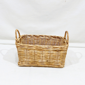 Cesta de Almacenamiento Rectangular de Mimbre Natural con Asas, Contenedor Organizador Rústico Multiusos para el Hogar - Product Image 1