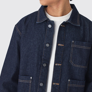 Veste en jean décontractée brodée coupe oversize coupe-vent à épaules tombantes pour homme, noire délavée, 100 % coton, hiver - Product Image 3