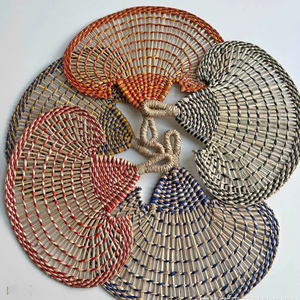 Éventail sans lame en feuilles de palmier et jonc de mer tressé à la main, texture naturelle, écologique, portable, pour événements professionnels en extérieur - Product Image 4
