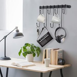 Étagère murale en métal pour cuisine avec crochets pour tasses et ustensiles, support de rangement minimaliste pour l'organisation de la cuisine - Product Image 4