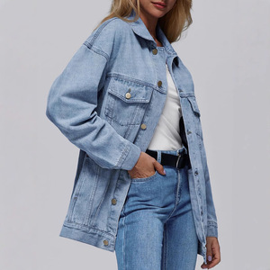 Women's Long Sleeve Loose <b>Denim</b> <b>Jacket</b> Fashion Button Up Casual Jean Coat <b>Custom</b> OEM ODM Wholesale - Product Image 2