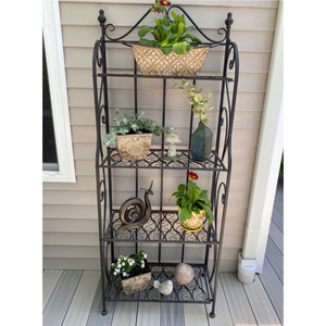 Estante Metálico de 4 Niveles para Jardín, Soporte Plegable de Hierro para Plantas, Estante Decorativo con Grabados para Macetas, para Balcón - Product Image 1