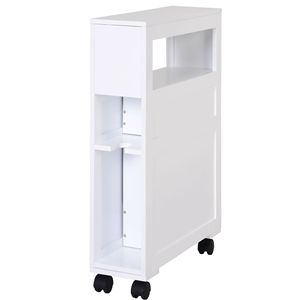 Organizador de armario de almacenamiento de baño Delgado blanco estrecho con 2 cajones y 4 ruedas estante montado en el suelo - Product Image 1