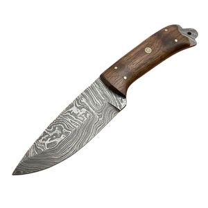 Cuchillo de caza EDC de hoja fija de acero de Damasco hecho a mano y personalizado, punta de caña, mango de madera, pino de mosaico, bolster de Damasco, DIY OEM - Product Image 4