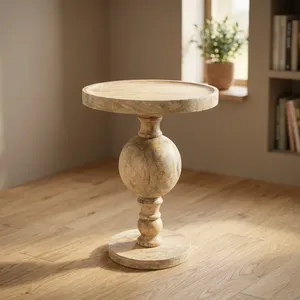 Handmade Wood Coffee <b>Table</b> With <b>Round</b> <b>Top</b> And Ball Base Scandinavian Modern Living Room Furniture - Product Image 2