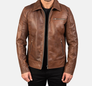 Men Genuine Brown Lambskin Leather <b>Biker</b> <b>Jacket</b> Motorcycle Vintage Leather <b>Jacket</b> - Product Image 3