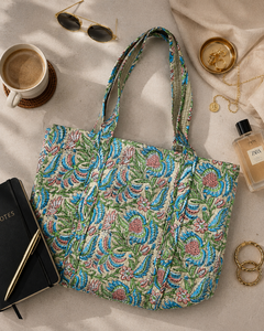Wholesale Durable Lightweight Jaipur Block Print Quilted Cotton <b>Fold</b> Shoulder Strap Water Resistant Ethnic Floral Beach Vintage - Product Image 5