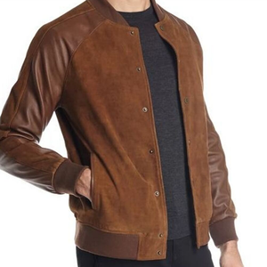 Nouvelle arrivée, veste classique pour homme, en cuir véritable suédé, coupe ajustée, veste bomber, manches en cuir véritable de haute qualité pour homme - Product Image 4