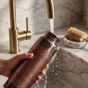 Bouteilles en cuivre gaufré de qualité supérieure avec laque noire |   Bouteilles d'eau en cuivre ayurvédiques artisanales avec finition noire, vaisselle moderne - Product Image 6