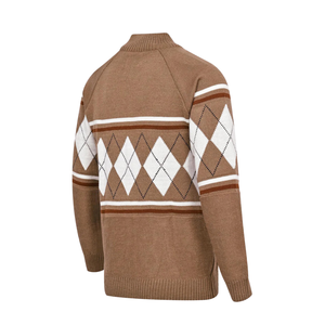 Mens Half Zip Mock Neck <b>Argyle</b> Knit <b>Sweater</b> Long Sleeve Cable Pattern Warm Winter Pullover Regular Fit Casual Knitwear - Product Image 2