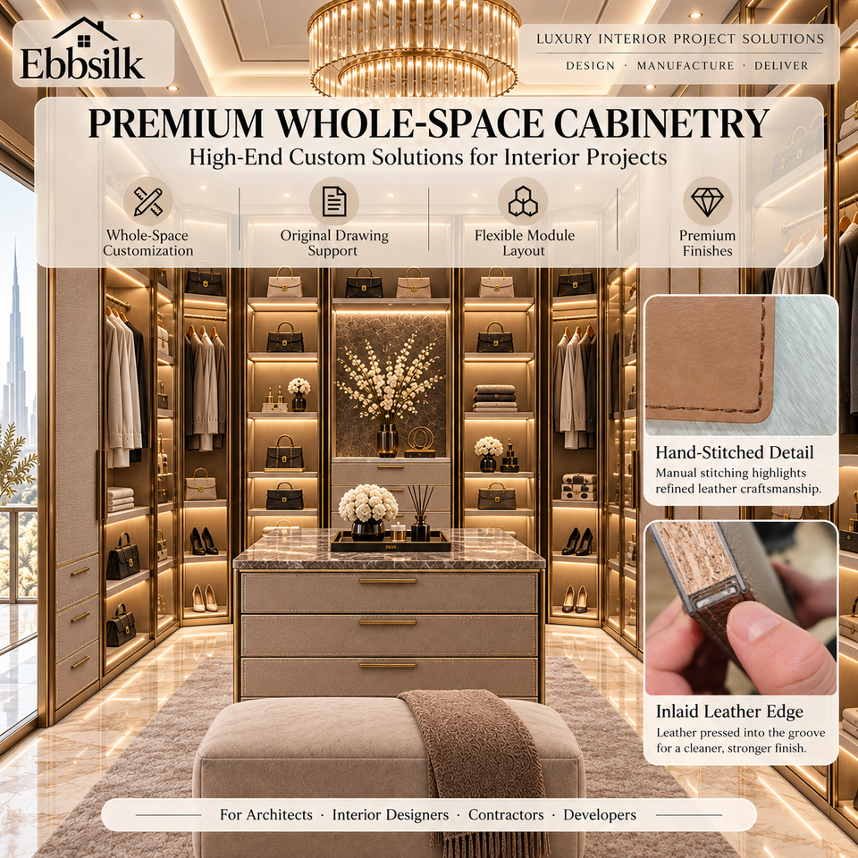 Refined Luxury Walk in Closet Leather Wrapped Wardrobe System Drawing ...