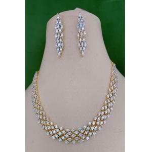 Classic Quality Brass Zircon Stone Designer Gold Plated Trendy Necklace <b>Set</b> with Earrings for Women Party & Wedding Wear - Product Image 2