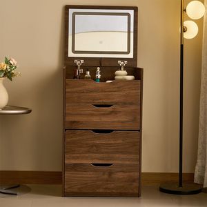 3-in-1 Compact Makeup Vanity Set Flip Top Mirror <b>Small</b> Make-Up Vanity with Visible Glass Desktop for Apartment Use 3 <b>Draw</b> - Product Image 4
