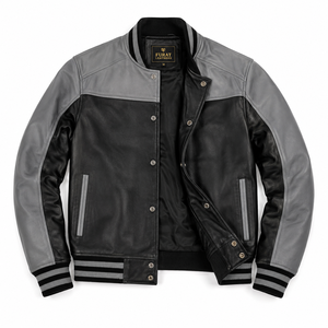 เสื้อแจ็คเก็ตหนังสีดำ Furat Leathers Liberte New York รุ่น Varsity ระบายอากาศได้ดี กันลม คอตั้ง ปักลายได้ตามต้องการ สำหรับผู้ชาย - Product Image 5