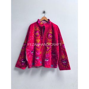 Chaqueta de Terciopelo Bordada para Mujer, Diseño Floral, Cuello Mao, Manga Larga, para Otoño, Bordado a Mano - Product Image 3