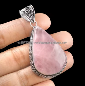Hot Selling 925 Sterling Silver Gemstone <b>Pendant</b> Beautiful Teardrop Rose Quartz Healing <b>Crystal</b> <b>Pendant</b> with Charm <b>Pendants</b> - Product Image 6