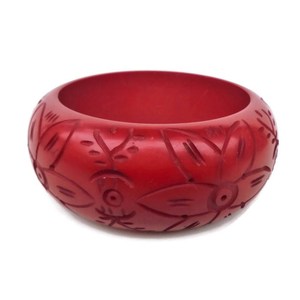 Juego de Brazaletes de Resina Acrílica Tallada Vintage, Diseño de Plantas, Elegantes, Negros, Verdes y Rojos, Hechos a Mano, Joyería Unisex para Mujer - Product Image 3