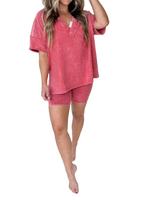 Ensemble T-shirt et short surdimensionné pour femme, personnalisé en usine, effet délavé minéral, tendance été, deux pièces décontractées, séchage rapide, en polyester