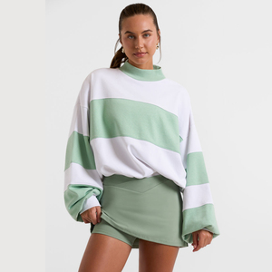 Sudadera de cuello alto extragrande de algodón de doble capa para mujer con logo personalizado, manga larga y hombros caídos, ideal para primavera - Product Image 1
