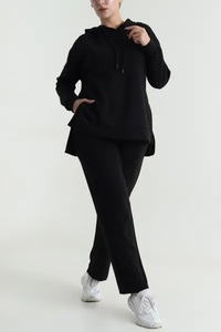 Ensemble de survêtement d'hiver décontracté pour femmes, 2 en 1, couleur unie, séchage rapide, vêtements d'entraînement sportif, polyester/coton - Product Image 4