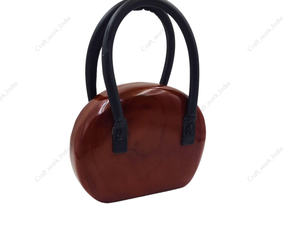 Luxury Round Wooden Clutch Handbag with Arch Handle Designer Evening Party Wedding Hard Case Statement <b>Bag</b> - Product Image 3