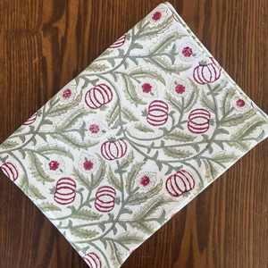 Floral Block Print <b>Tablecloth</b> Cotton <b>Rectangle</b> Table Cover Pink and Green Pomegranate Design Table Cover Linen Set - Product Image 4