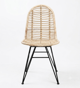 Modern Natural Rattan <b>Dining</b> <b>Chair</b> Handmade Wicker Accent <b>Chair</b> With Metal Legs For Living Room Restaurant Bistro Furniture - Product Image 2
