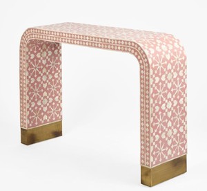 Table console en résine haut de gamme avec incrustations osseuses, bleue, géométrique, décorative, style cascade, pour entrée, mobilier design contemporain - Product Image 3