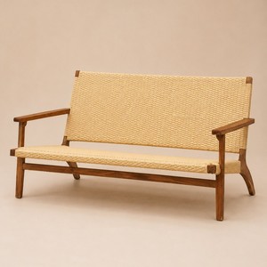 Midcentury Modern 2 Seater <b>Sofa</b> Bench Solid Teak <b>Wood</b> <b>Frame</b> Synthetic Rattan Weave for Hotel & Garden Use Model BEN01 - Product Image 1
