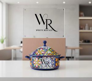 Casserole en émail floral de qualité export, pot de service imprimé bleu, fournisseur en gros pour le Moyen-Orient, élégant réchaud alimentaire pour hotpot - Product Image 4